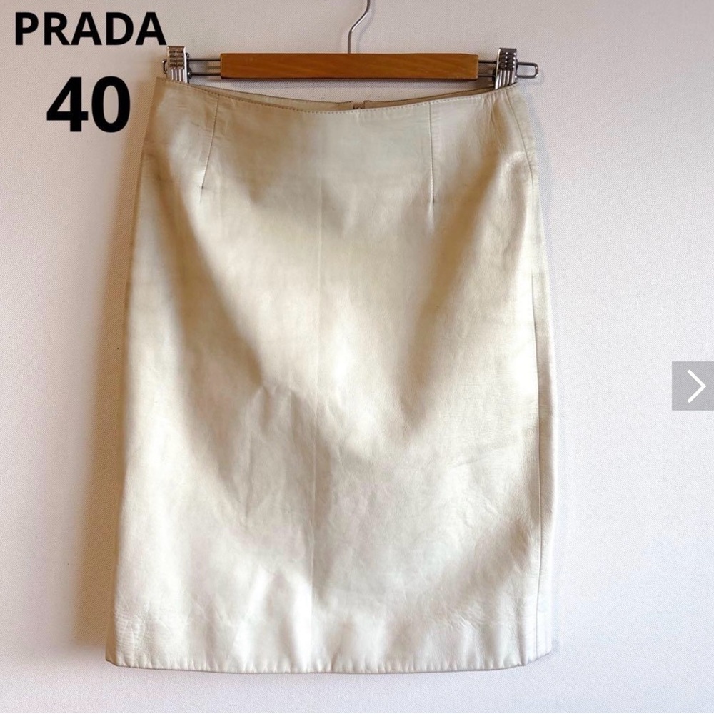 Prada Vintage 90s Cream Leather Pencil Skirt